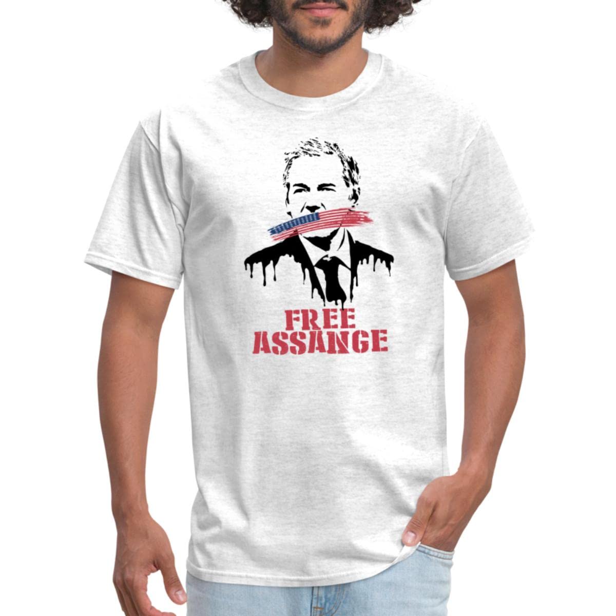 Free Assange USA Flag Men's T-Shirt - Political Statement Tee