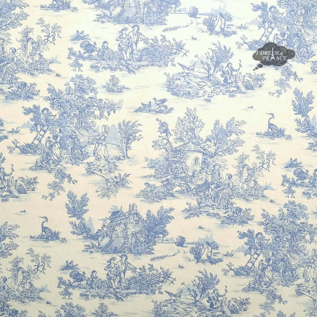 58 Round Pastorale French Toile Allover Acrylic Coated Cotton Tablecloth by L'Ensoleillade - Waterproof & Stain-Resistant Dining Table Cover for Indoor/Outdoor Use - Perfect for French Country Kitchen, Garden Parties & Formal Dining
