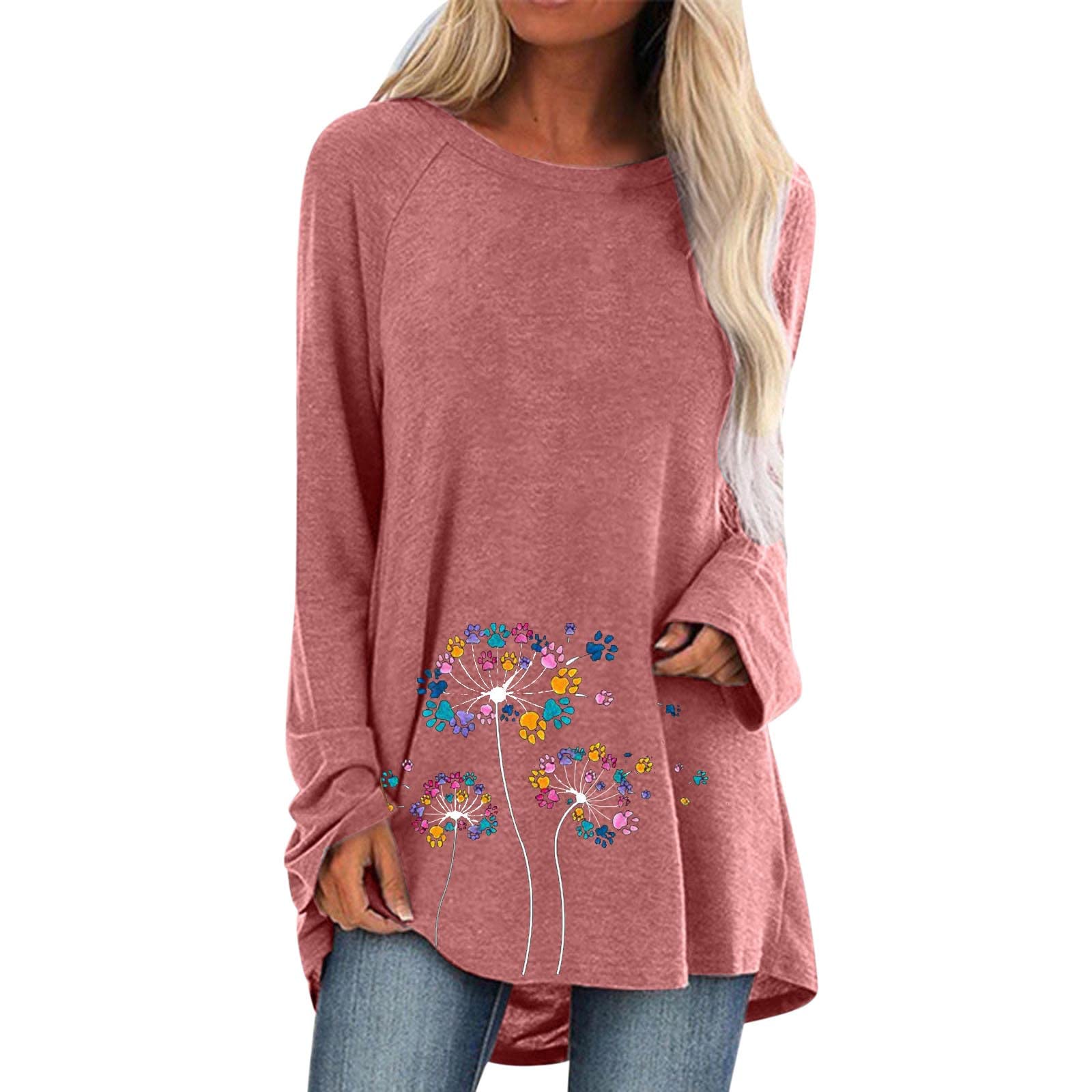 Women's Flowy Short Sleeve Tunic Tops - Plus Size Dandelion Print Blouse for Leggings | Casual Wear, Office Outfits & Summer Fashion