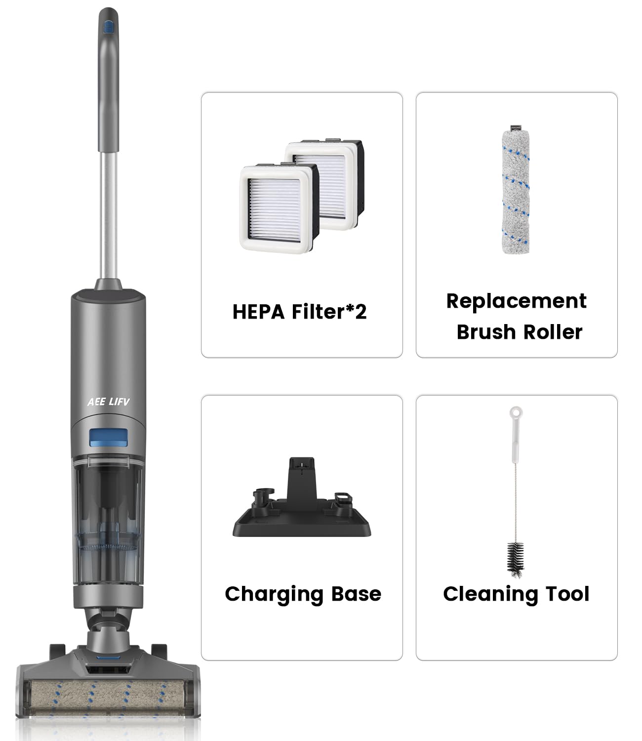 **3-in-1 Cordless Wet Dry Vacuum Mop Cleaner with Self-Cleaning System & HD Display – Multi-Surface Deep Cleaning for Hardwood, Tile & Carpet – Perfect for Pet Hair, Sticky Messes & Home Cleaning (Grey)**