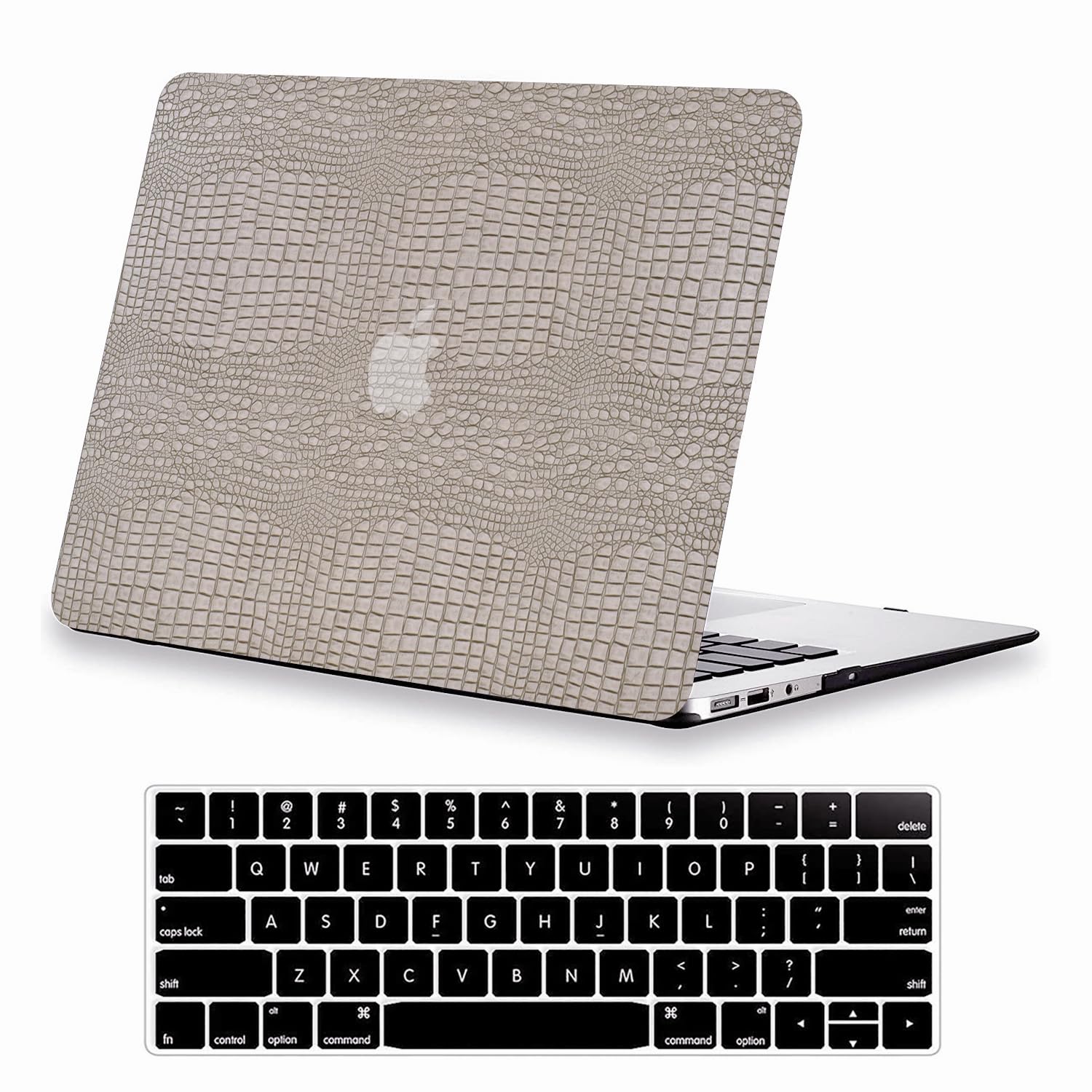DTangLsm MacBook Air 13 inch Case (2010-2017 Models A1466 A1369) - Premium Crocodile PU Leather Hard Shell Protective Cover with Keyboard Protector for Old Version MacBook Air 13 - Silver | Perfect for Work, Travel & School Use