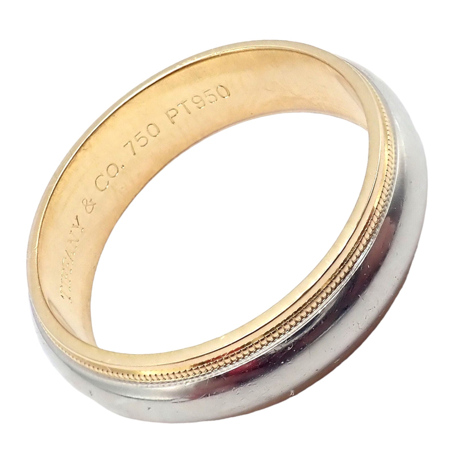 Tiffany & Co. 18k Yellow Gold Platinum 6mm Wedding Band Classic Milgrain Ring Size 10 - Perfect for Engagement, Anniversary & Special Occasion Gifts