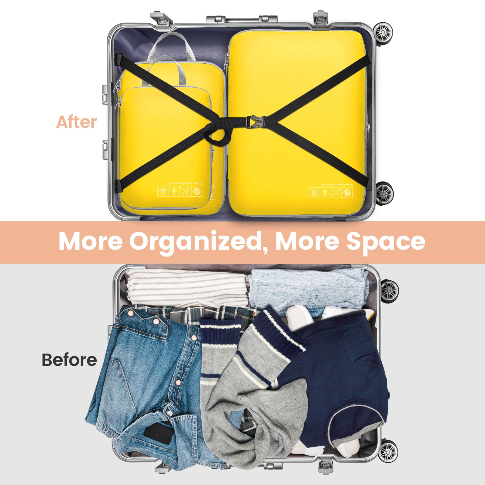 Cambond Compression Packing Cubes for Travel - 4-Piece Set of Lightweight Luggage Organizers for Women | Space-Saving Travel Essentials for Carry-On Suitcases & Backpacks | Perfect for Business Trips, Vacations & Weekend Getaways