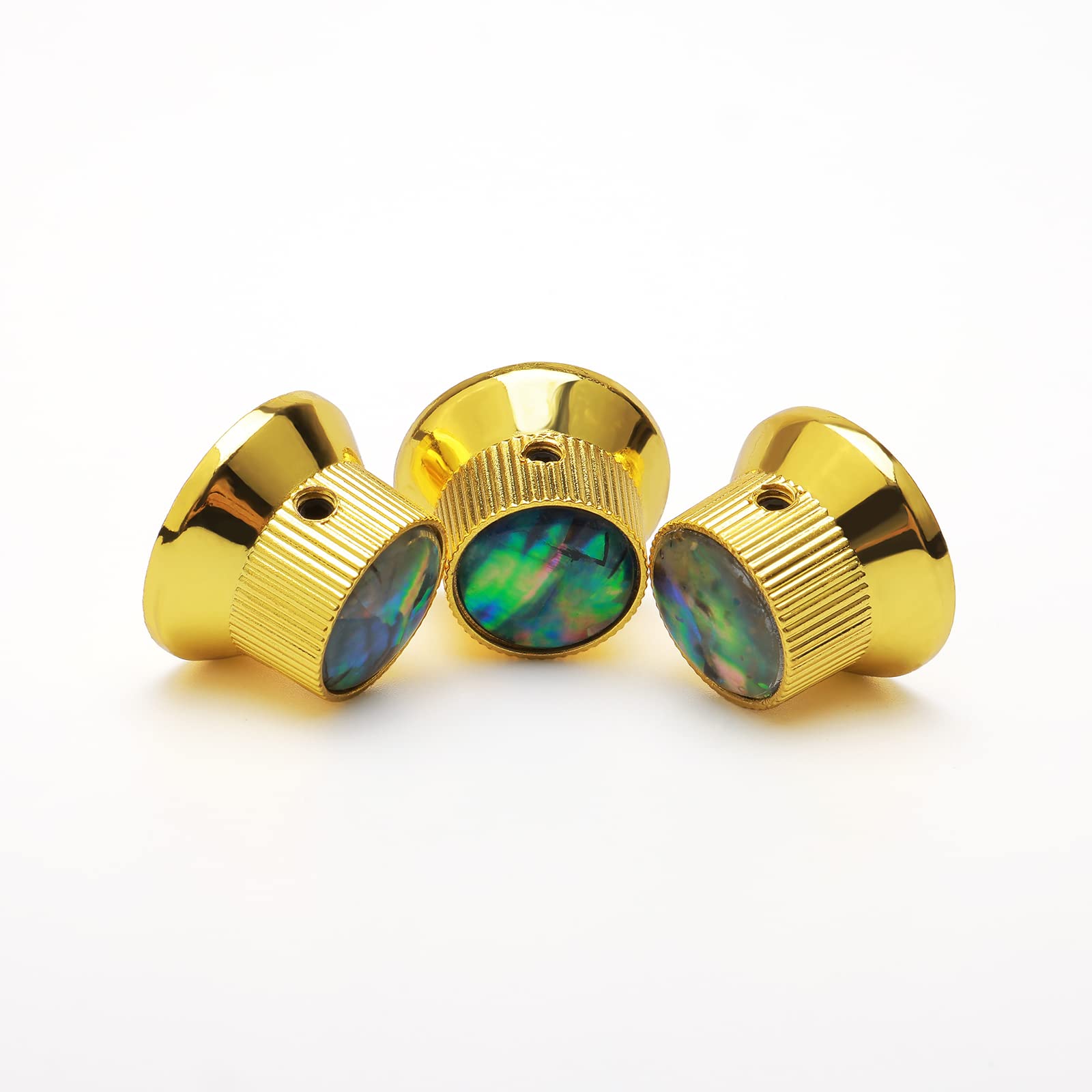 3PCS Gold Guitar Bass Knobs - Inlaid Shell Top Metal Volume Tone Control Knobs for 6mm Shaft Pots - Perfect for Electric Guitar & Bass Upgrades