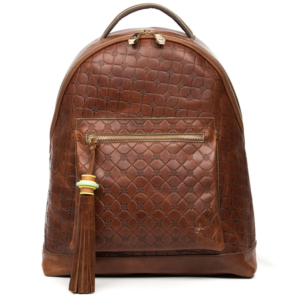 VELEZ Genuine Leather Backpack for Women - Stylish Brown Laptop Bag Fits 14