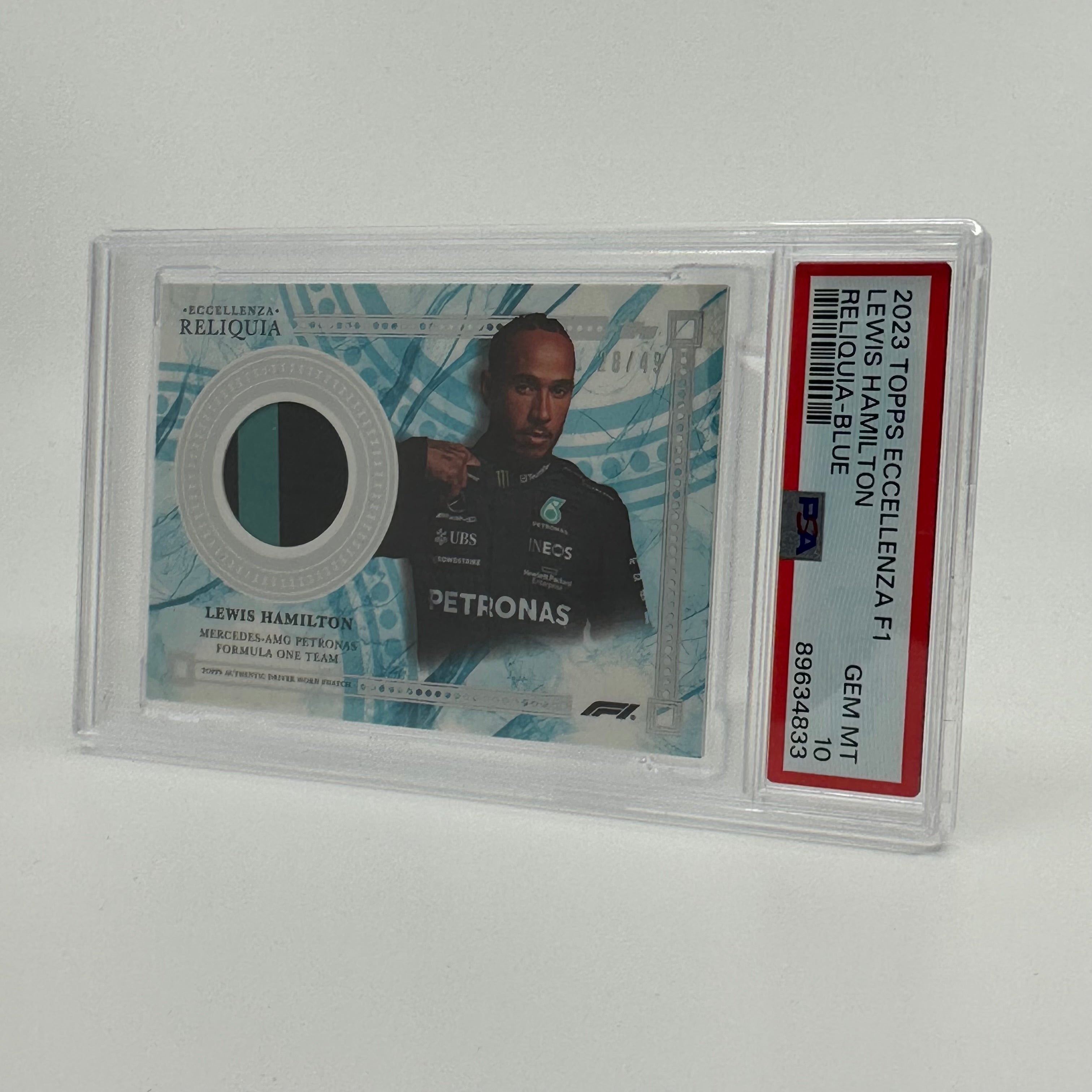 2023 Topps Eccellenza Lewis Hamilton PSA 10 Blue Relic Card 28/49 - Perfect for F1 Collectors, Sports Memorabilia Displays & Racing Enthusiast Gifts