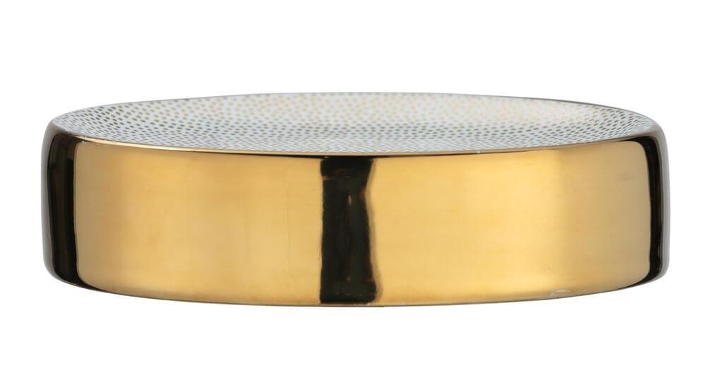 Nuria White and Gold Ceramic Soap Dish - Elegant Bathroom Organizer for Sink Countertop, Shower, and Vanity Decor