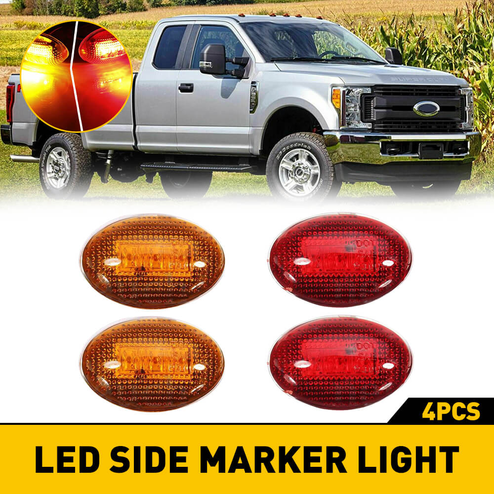 Amber/Red LED Side Marker Lights for 1999-2010 Ford F350 F450 F550 Super Duty Truck - Durable Replacement Lights for Enhanced Night Visibility & Safety