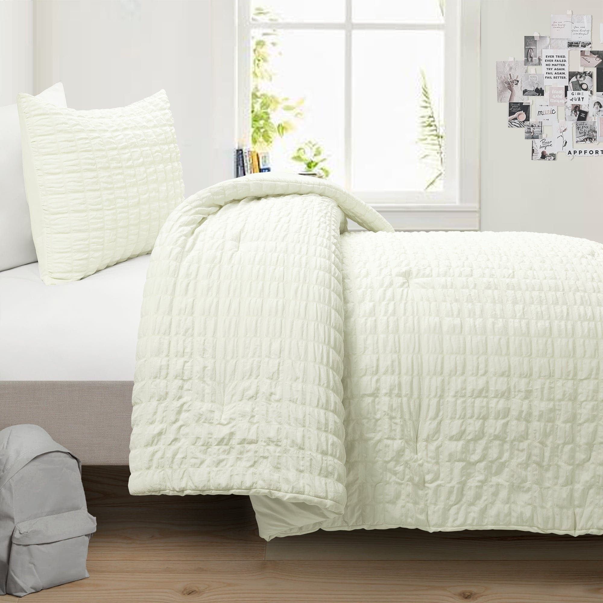 Luxury Crinkle Textured Dobby Comforter Set - Queen Size Bedding with Pillow Shams - Soft & Breathable for All Seasons - Perfect for Master Bedroom, Guest Room & Cozy Home Decor