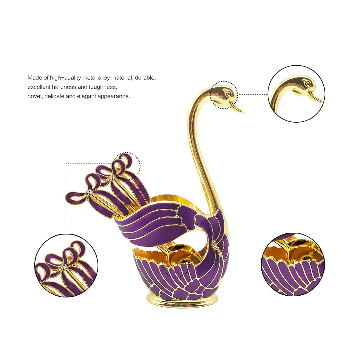 Elegant Swan Coffee Spoon Holder Set with 6 Spoons - Perfect for Desserts & Ice Cream