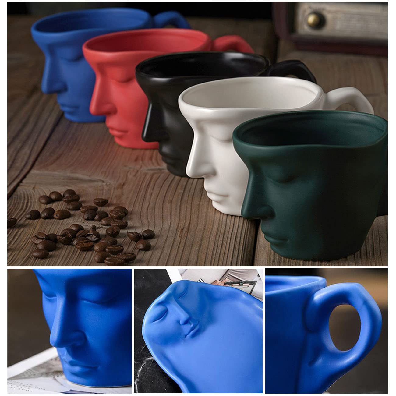 Premium Cappuccino Latte Cup and Saucer Set - Espresso Coffee Mugs with Creative Face Design - Fun Ceramic Tea Cups - Microwave & Dishwasher Safe - White - Perfect for Home, Office, and Cafe Use