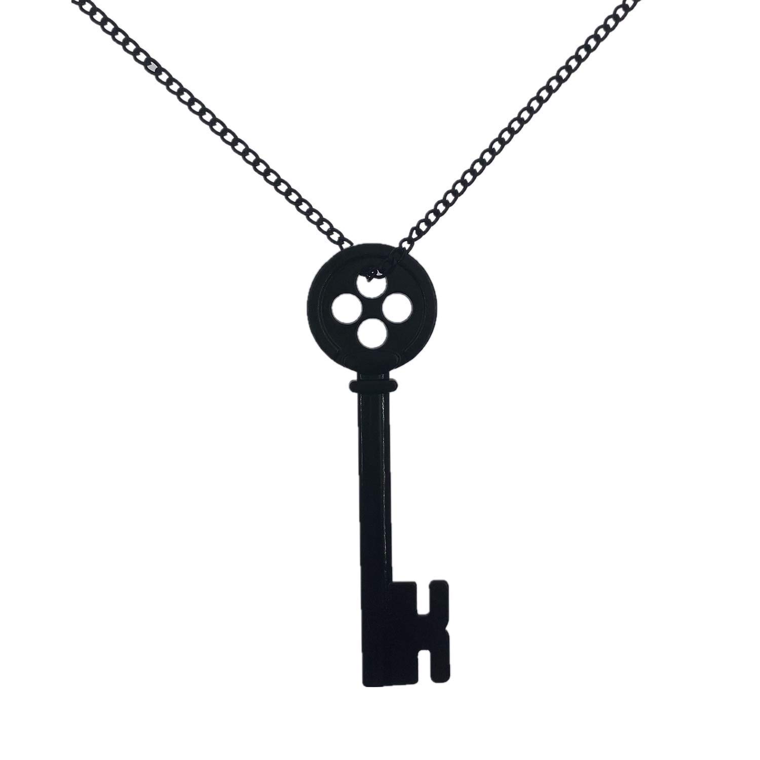 Coraline Key Necklace for Girls - Vintage Button Key Pendant with Metal Chain, Perfect Gift for Kids & Teens (Black) - Great for Cosplay, Halloween Costumes & Everyday Fashion