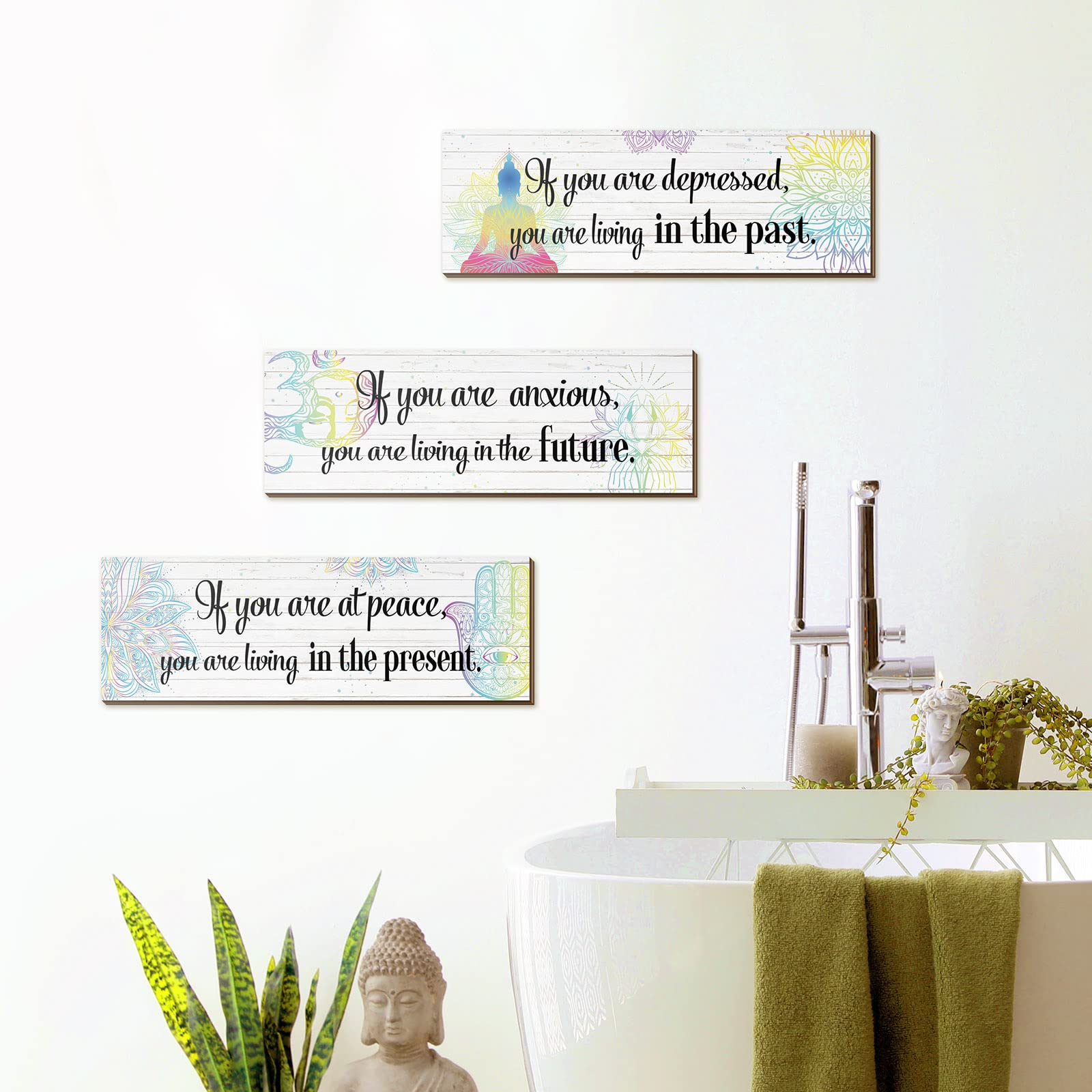 3 Buddha Wall Art Decor - Chakra & Meditation Zen Yoga Spiritual Decor for Bedroom, Home Office, Spa - Serenity Prayer & Buddha Quotes Wall Art for Women's Yoga Gift & Serene Spaces