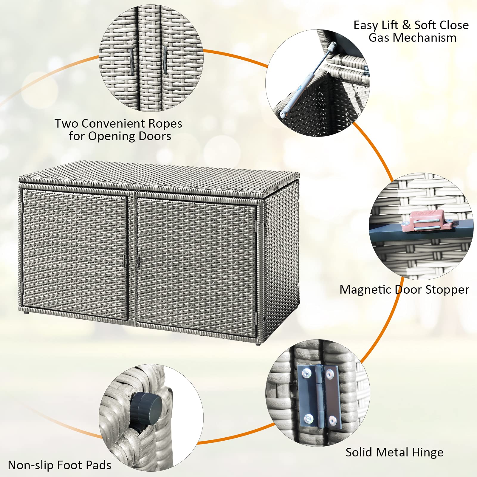 Outdoor Deck Box with Steel Frame & Rattan Wicker - Waterproof Patio Storage for Pool Toys, Garden Tools & Furniture - Perfect for Balcony, Porch & Yard Organization