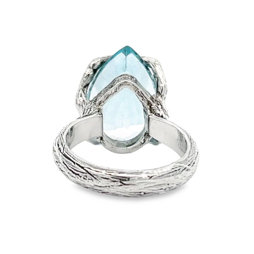 13 ct Cushion Cut Pear Shape Swiss Blue Topaz Sterling Silver Cocktail Ring - Elegant Statement Jewelry for Weddings, Parties & Special Occasions