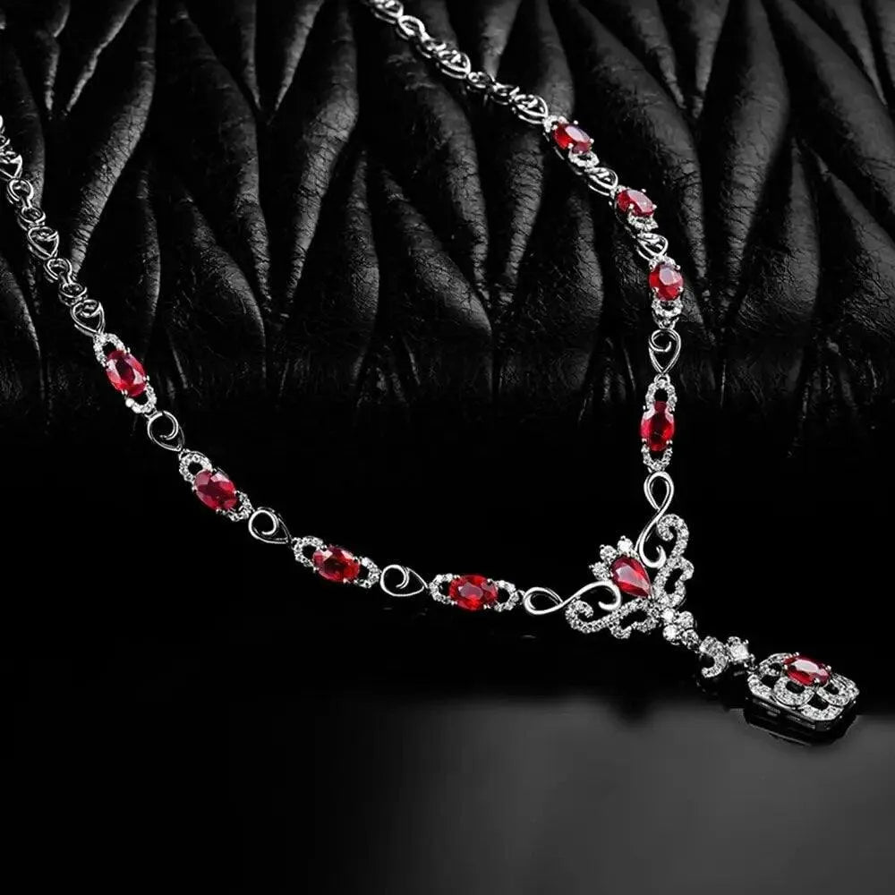 Luxury 18K White Gold Ruby Diamond Necklace for Women - Elegant Party Jewelry, Perfect Christmas Gift for Wife & Special Occasions