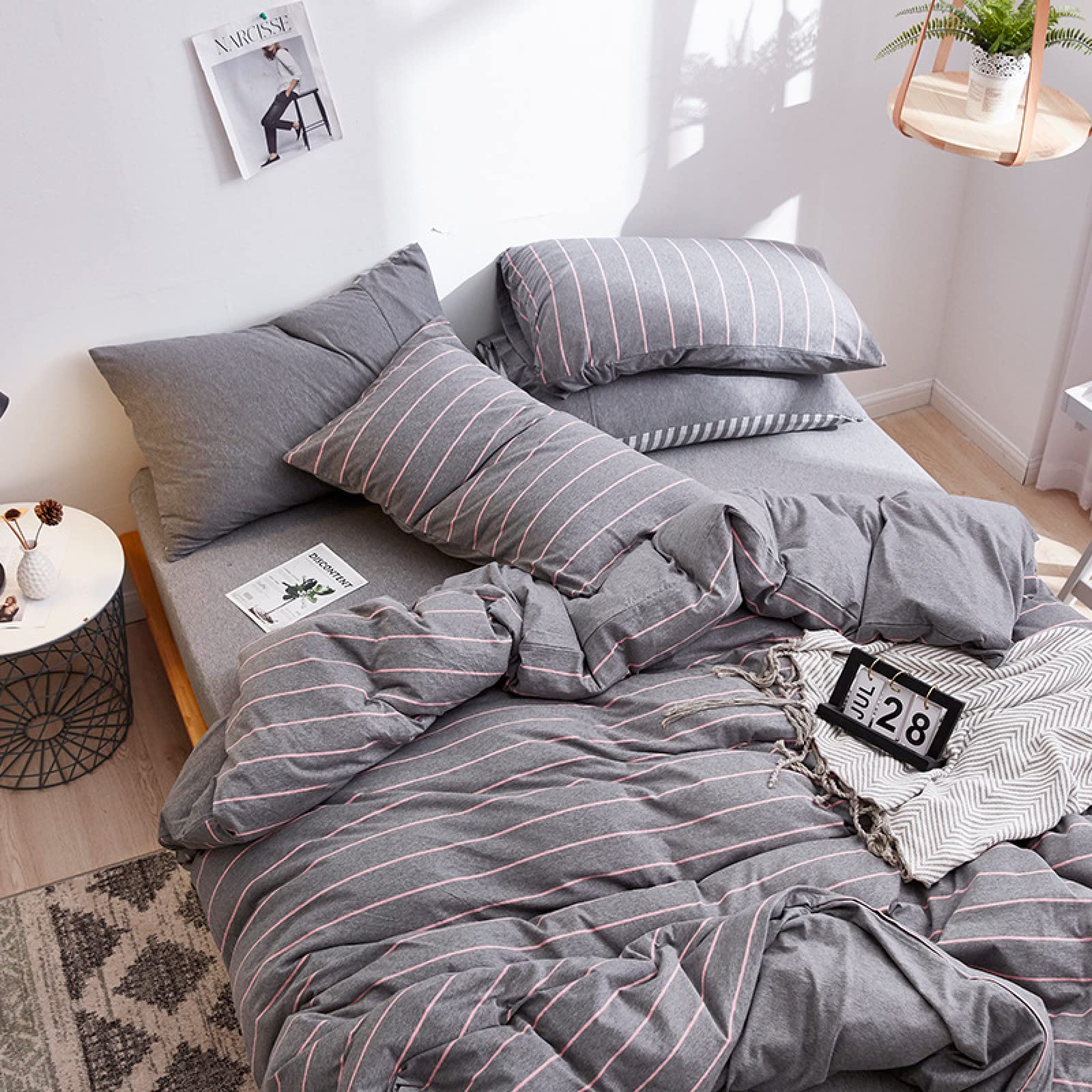 Colorful Striped Cotton Bed Sheets - 4 Piece King Size Bedding Set, Soft Breathable Tianzhu Cotton for Comfortable Sleep | Perfect for Master Bedroom, Guest Room & Dormitory