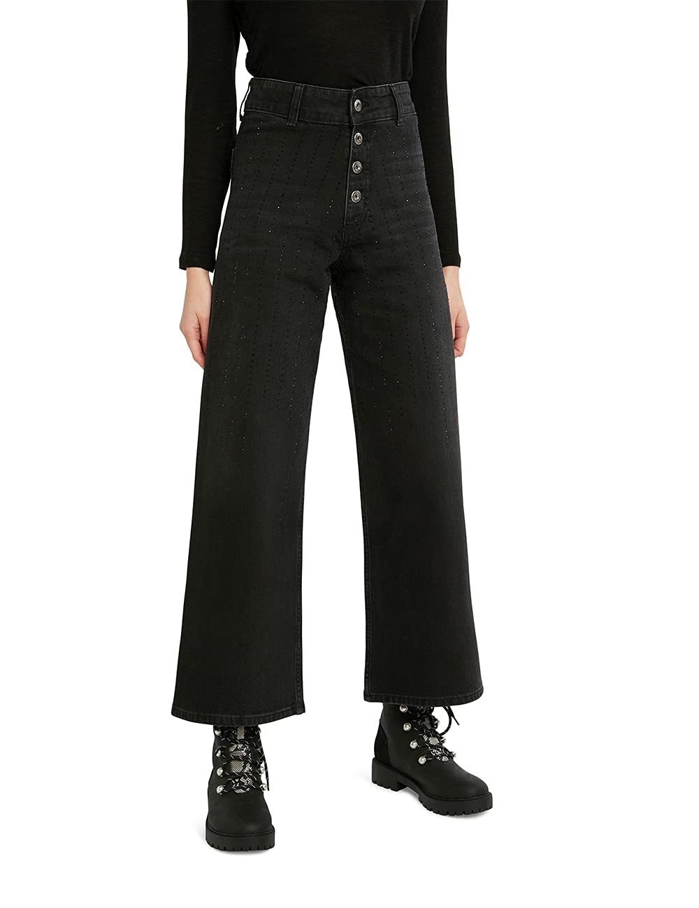 Desigual Women's High-Waisted Stretch Denim Jeans - Comfortable Slim Fit Long Pants for Casual Wear & Everyday Outfits
