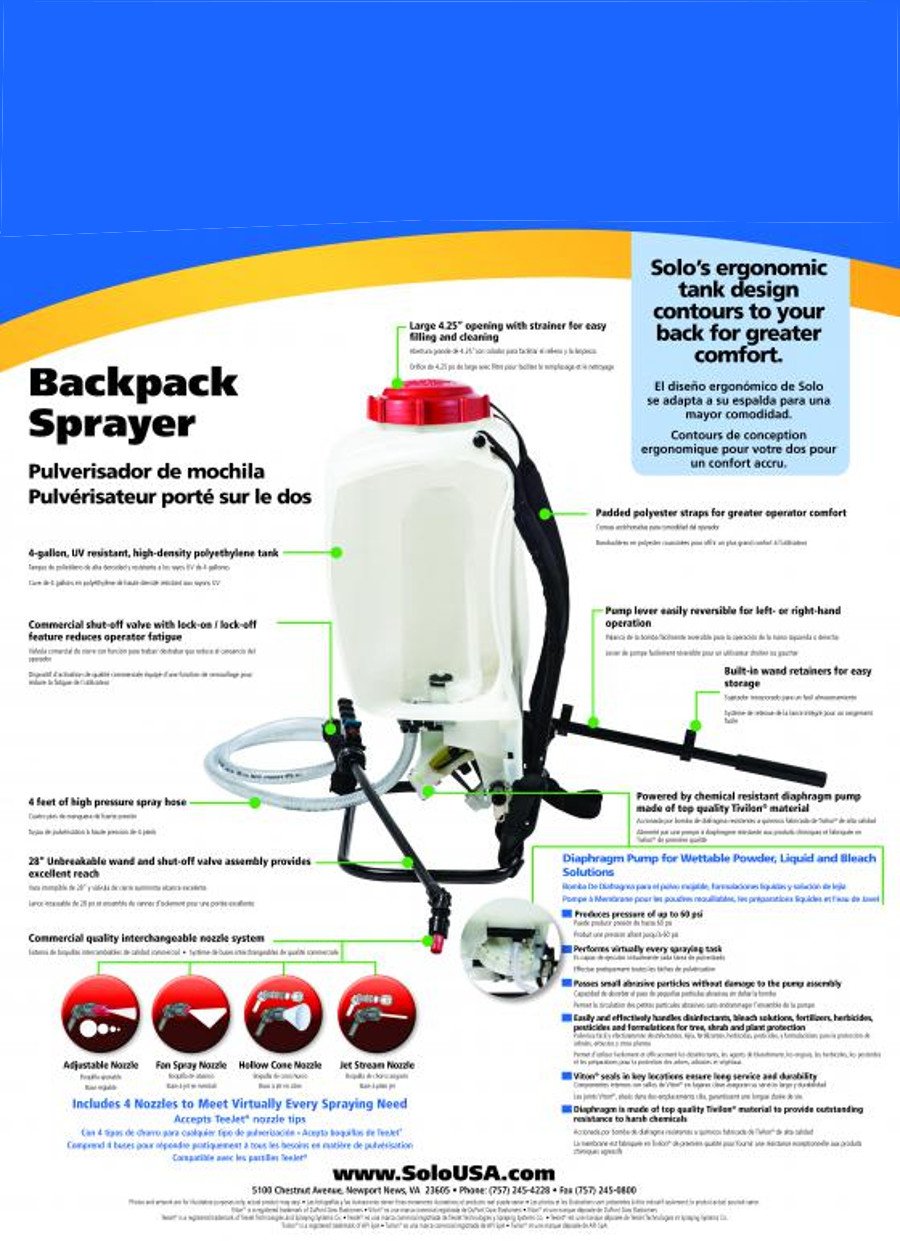 SOLO 475-B 4 Gallon Backpack Sprayer - Diaphragm Pump, Bleach Resistant - Ideal for Lawn Care, Pest Control & Disinfection