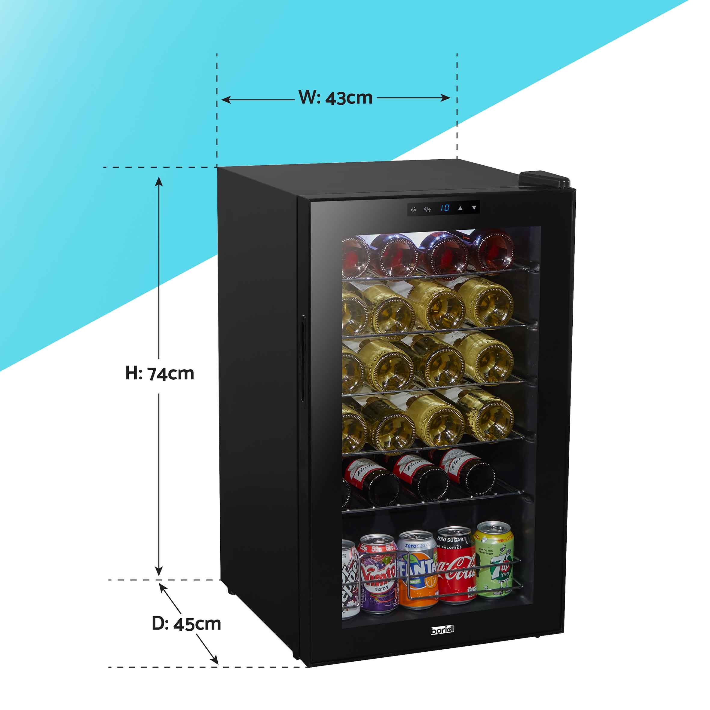 Baridi 24 Bottle Wine Cooler Refrigerator - Digital Touch Screen Control, LED Interior Lighting, Freestanding Black Wine Fridge for Home, Kitchen, or Bar Use