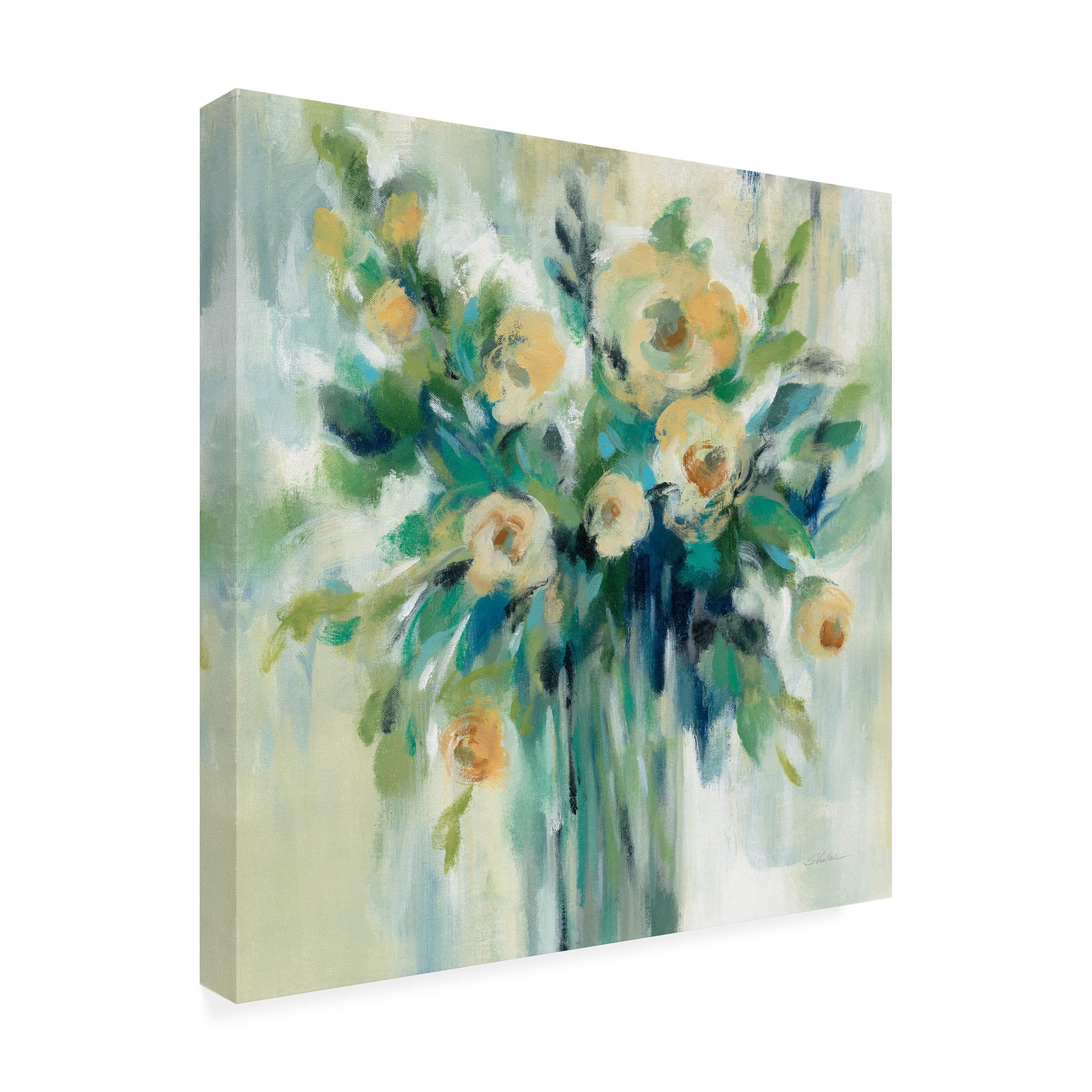Silvia Vassileva 'Vase of Flowers' Canvas Wall Art Print - Floral Home Decor for Living Room, Bedroom & Office