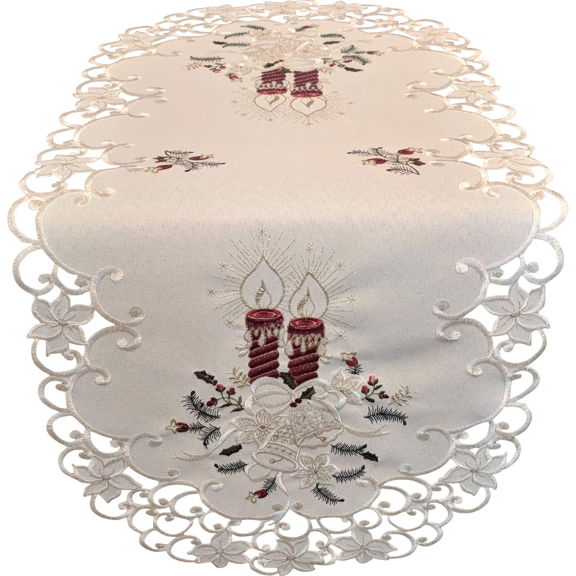 Elegant Christmas Table Runner - 70x15 Inch Ivory Burlap with Burgundy Candles Design for Holiday Dining Decor | Perfect for Christmas Dinner, Party Centerpiece & Festive Home Decor