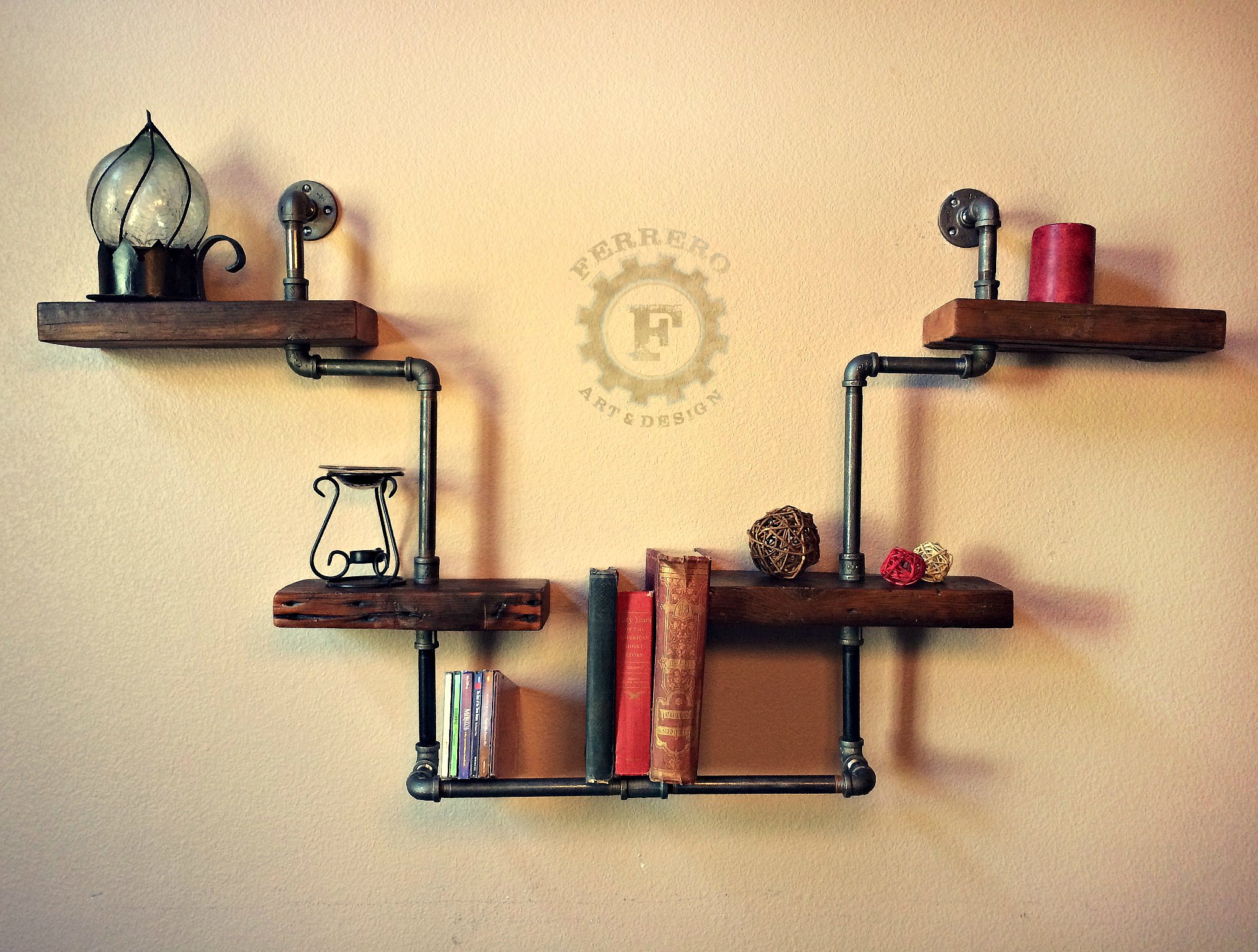 Steampunk Industrial Pipe Wall Shelf - Rustic Wood Book & Display Shelf for Home, Office, Store Decor | Perfect for Living Room, Bedroom, Boutique & Retail Display
