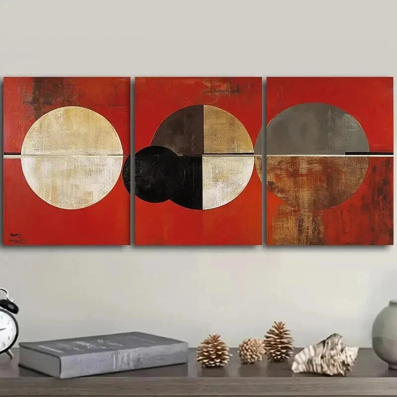 3-Piece Abstract Circle and Ring Wall Art Set - Framed Canvas 50x70cm | High Quality Print | 100% Australian Made | Ready to Hang | Perfect for Living Room, Bedroom & Office Decor
