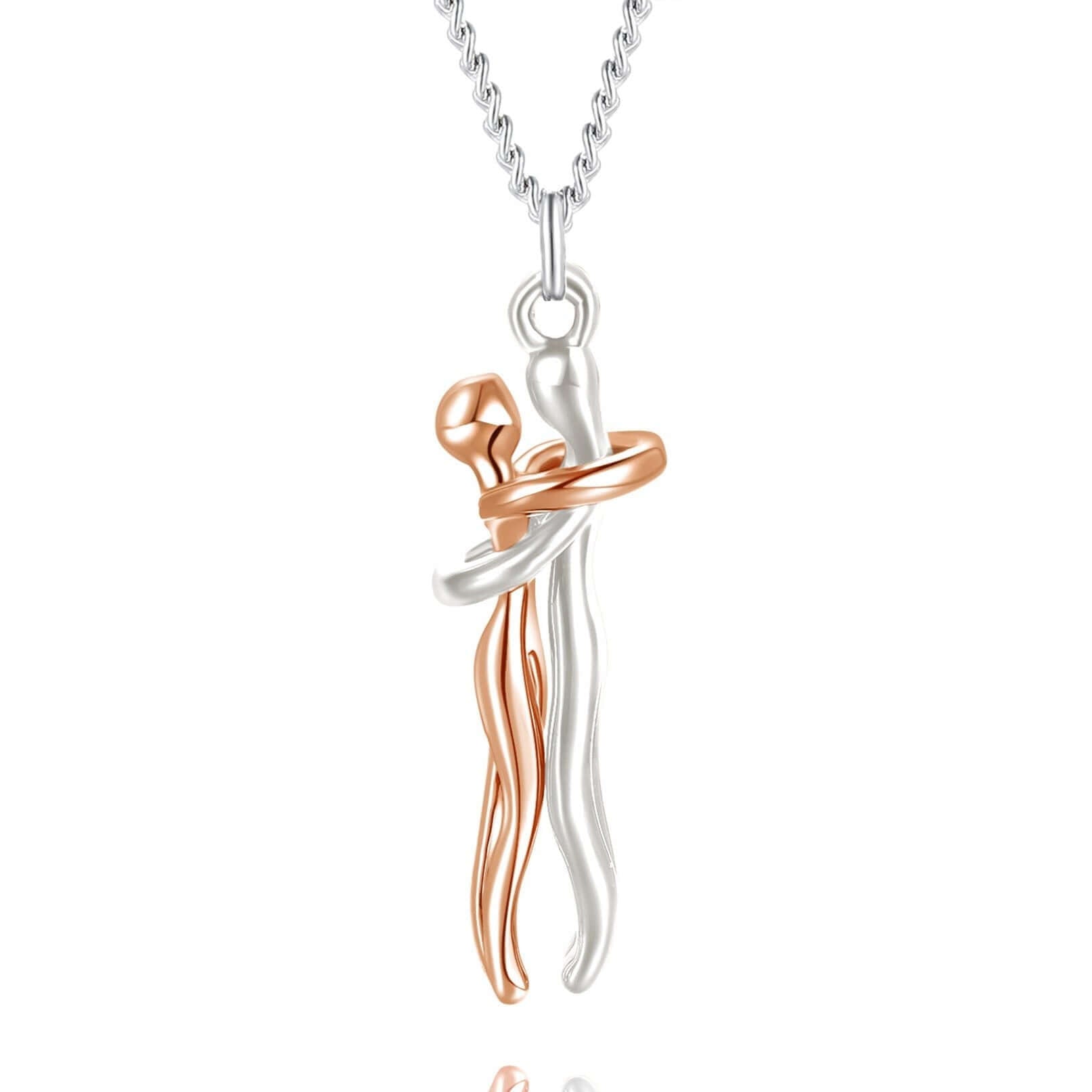 Romantic Couple Hugging Pendant Necklace - Sterling Silver Love Gift for Her/Him | Anniversary, Valentine's Day, Wedding Jewelry | JN9978