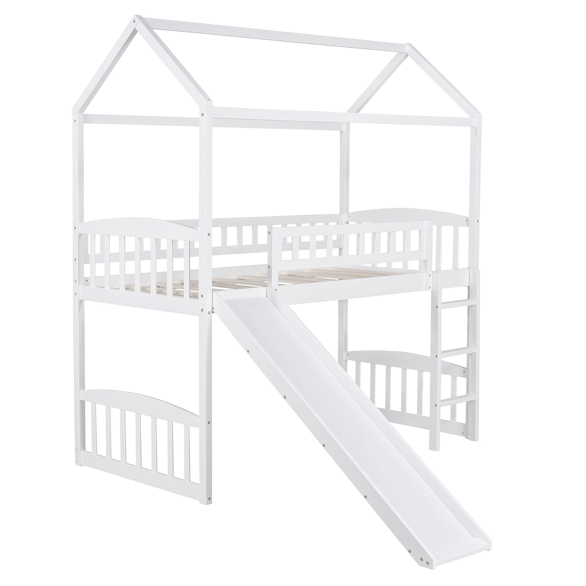 Danxee Twin Loft Bed with Slide - Sturdy Wooden Kids Loft Bed with Safety Guard Rail & Ladder for Boys and Girls - No Box Spring Required - Easy Assembly (White) - Perfect for Small Bedrooms, Playrooms & Dorm Rooms