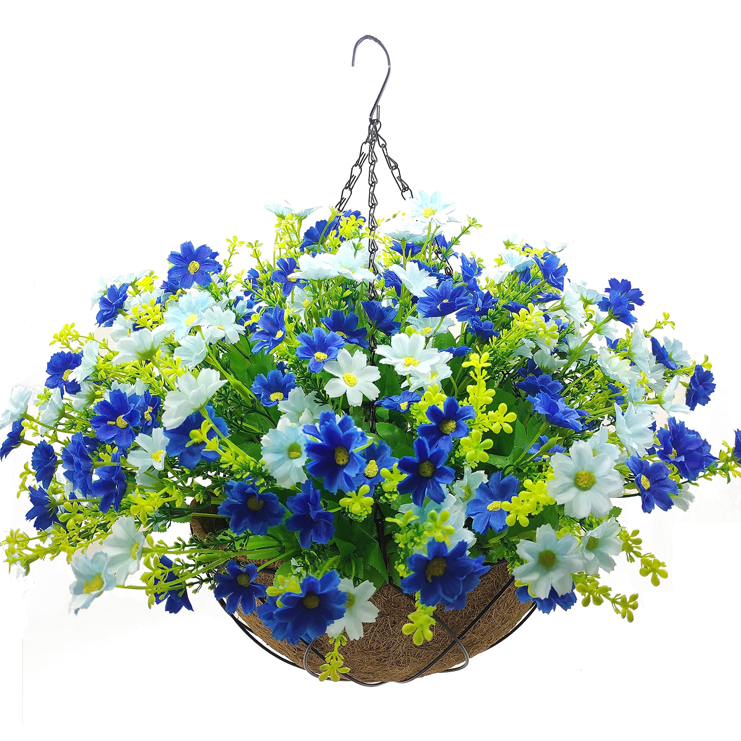 12 Inch Artificial Hanging Flower Basket with Fake Daisy Flowers - Coconut Lining Decorative Hanging Planter for Indoor, Outdoor, Garden, Patio, Porch, and Courtyard Decor | Perfect for Autumn and Winter Seasonal Decorations