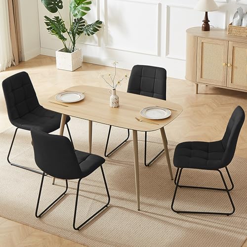 Natural Color + 4 Black Dining Chairs