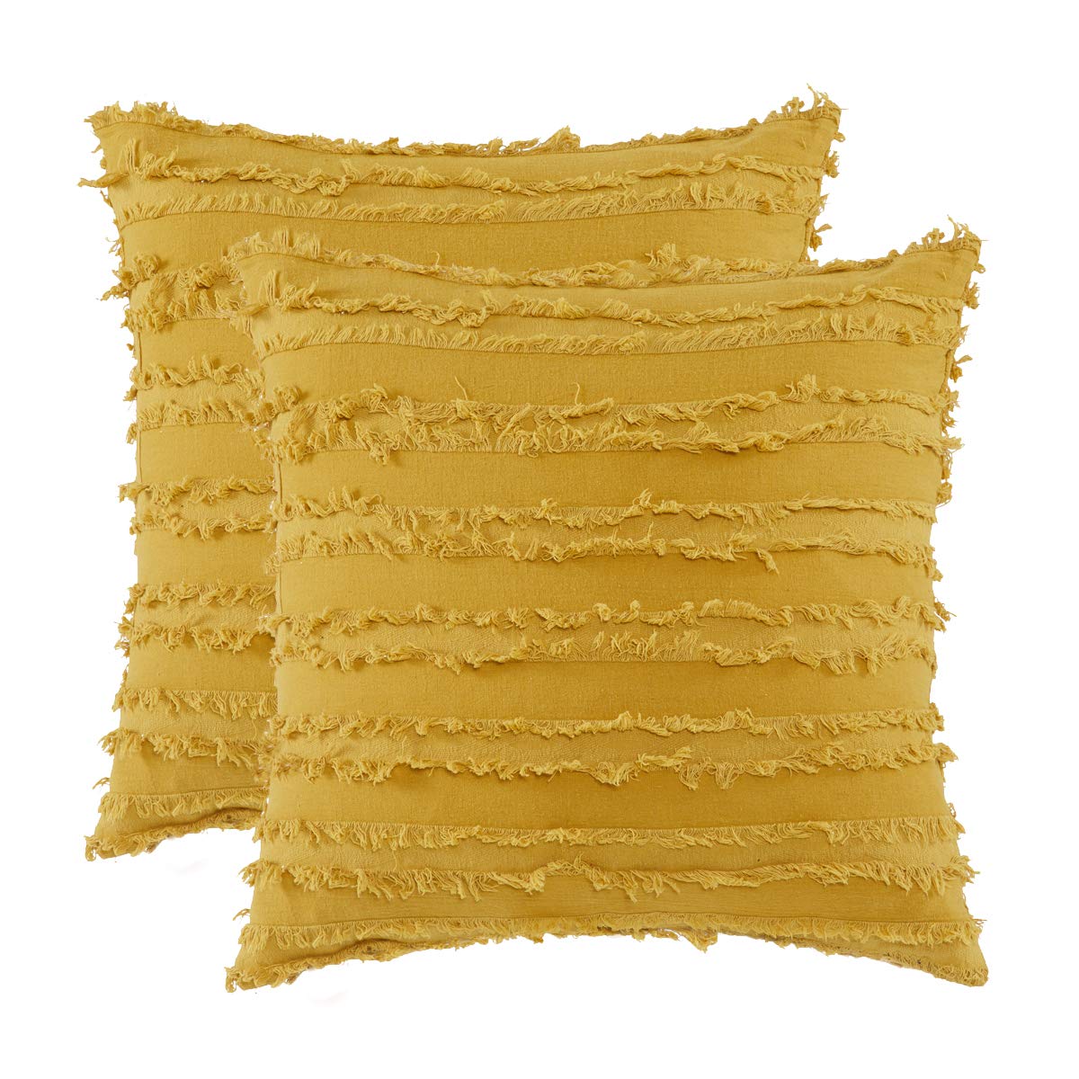 GIGIZAZA 16x16 Inch Mustard Yellow Boho Decorative Throw Pillow Covers - Cotton Square Couch Cushion Covers for Living Room, Bedroom & Sofa Decor