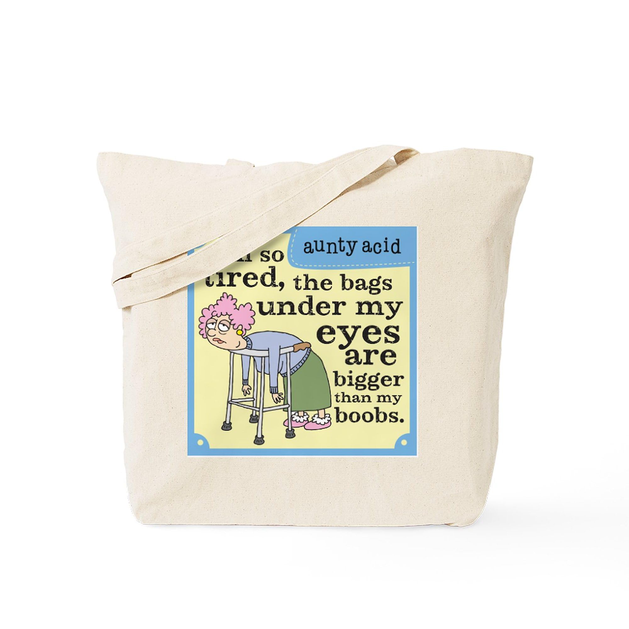 Aunty Acid 'I'm So Tired' Natural Canvas Tote Bag - Reusable Grocery Shopping Bag for Women, Funny Gift for Coffee Lovers & Office Workers