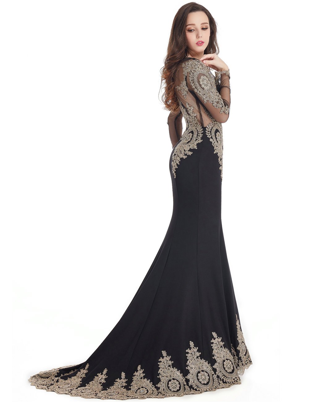 Elegant MisShow Crystal Beaded Lace Mermaid Evening Dress for Women - Formal Prom Gown for Special Occasions, Weddings & Black Tie Events