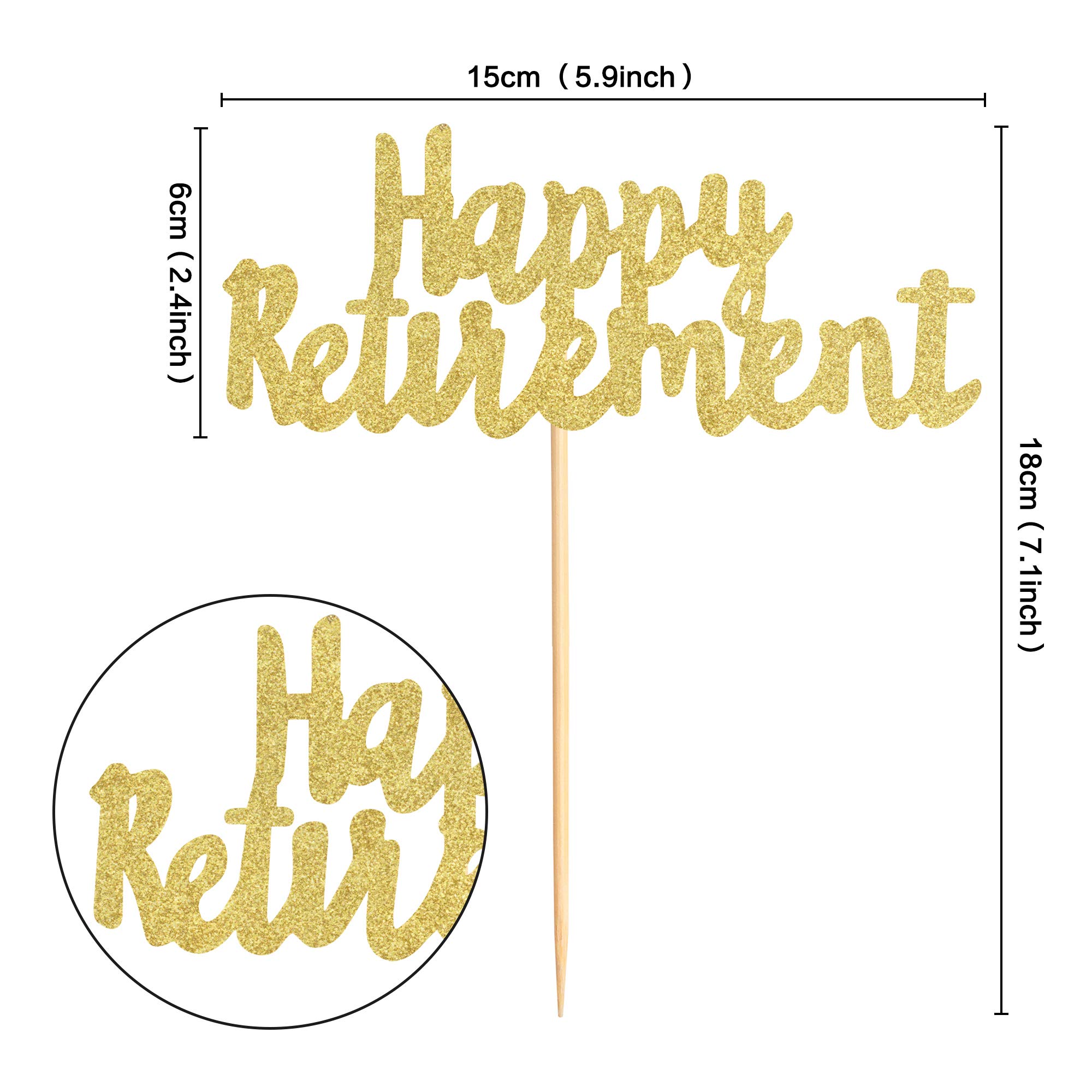 1Pack Gold Glitter Happy Retirement Cake Topper - Elegant Cake Decoration Picks for Retirement Party, Birthday, Celebration - Perfect for Retirement Cakes, Cupcakes, and Dessert Table Decor