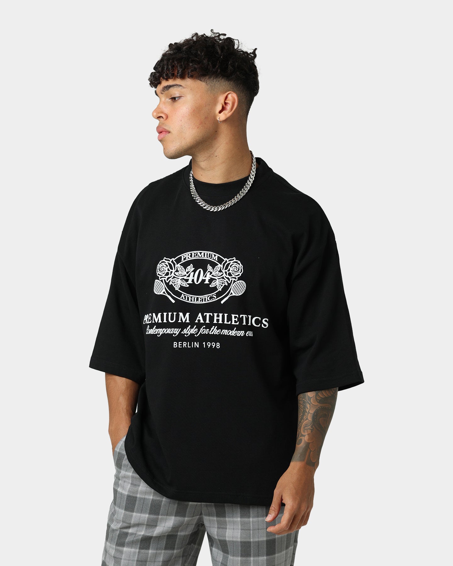 404 Premium Athletics Heritage T-Shirt for Men - Black Cotton Vintage Tee - Gym, Workout & Casual Wear