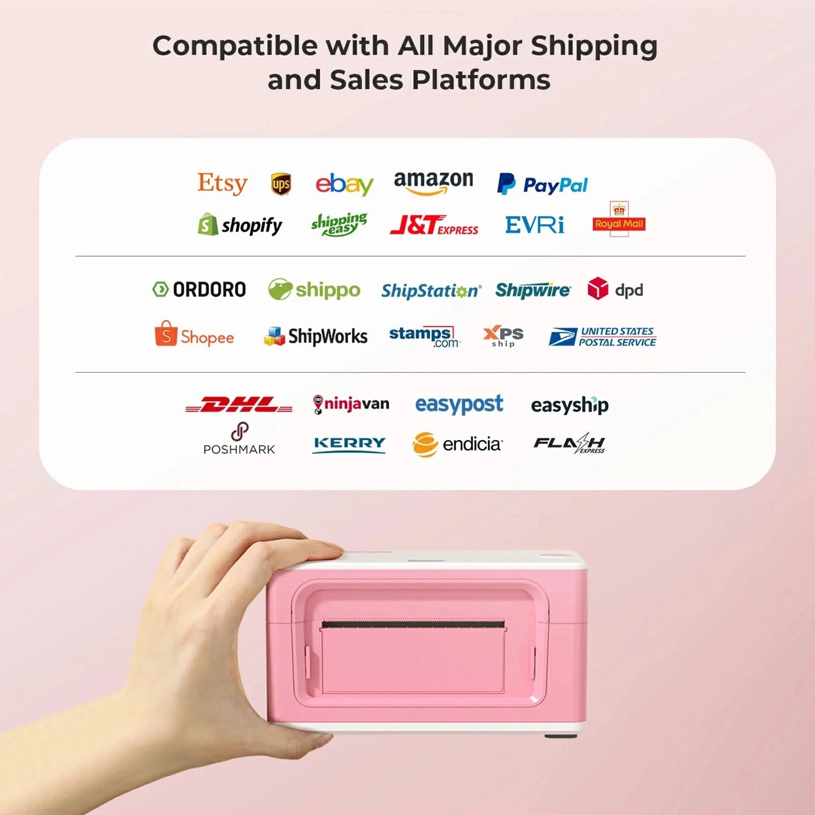 MUNBYN RealWriter 941 Bluetooth Thermal Label Printer - 300DPI High Resolution, Wireless Printing for Ecommerce, Shipping Labels (Pink) | Perfect for Amazon FBA, Shopify & Small Business Packaging