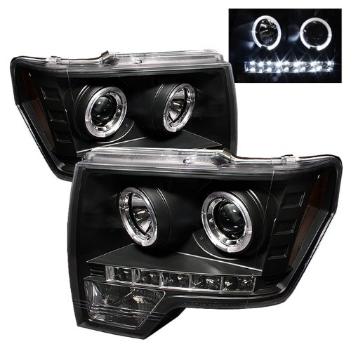 Ford F150 09-14 Projector Headlights - Halogen, LED Halo - Black for Night Driving