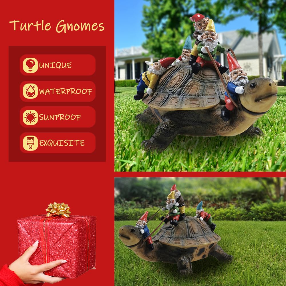 Sunthus Garden Gnome Turtle Statue - Resin Outdoor Decor for Yard, Patio & Garden - Perfect for Lawn Ornaments, Fairy Gardens & Backyard Landscaping