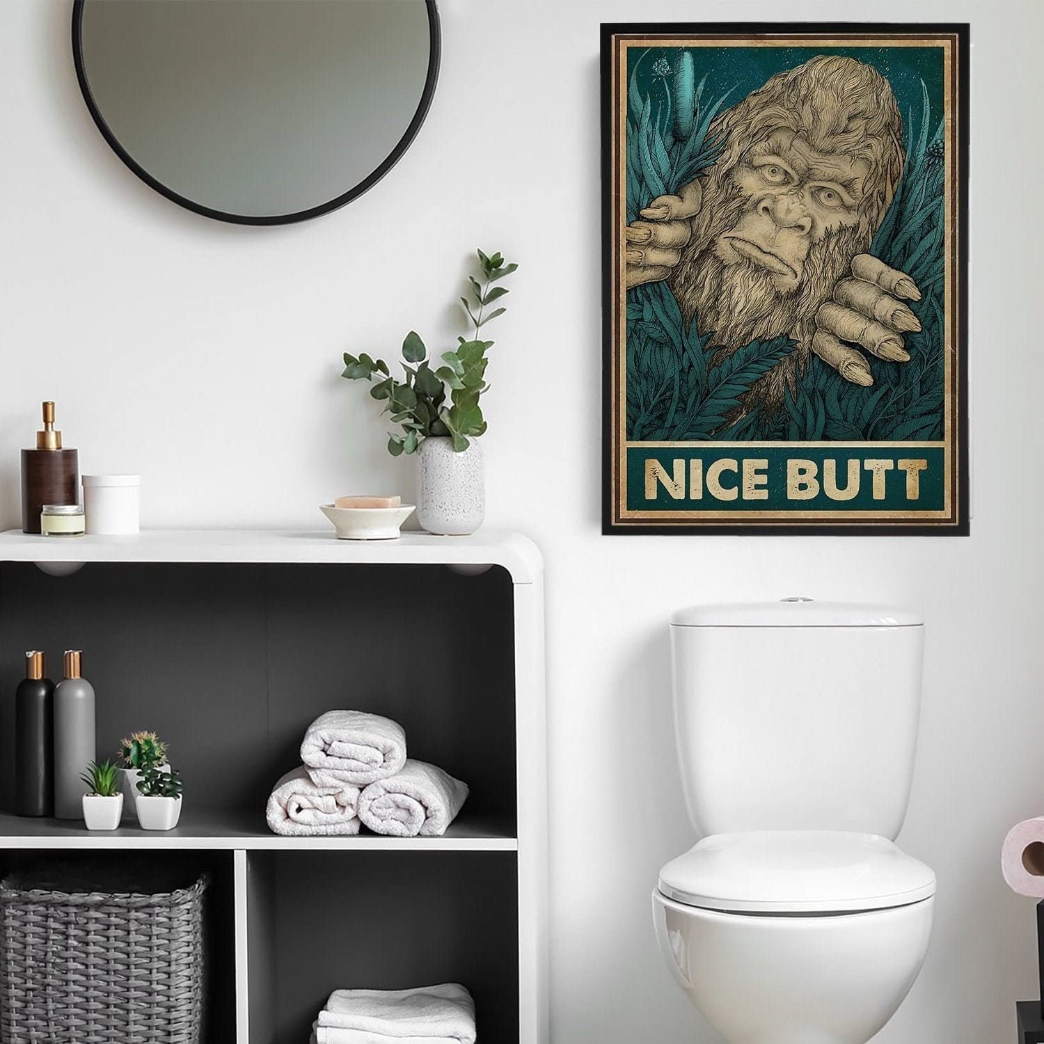 Funny Bigfoot Bathroom Poster - Metal Tin Sign Wall Art for Bathroom Decor