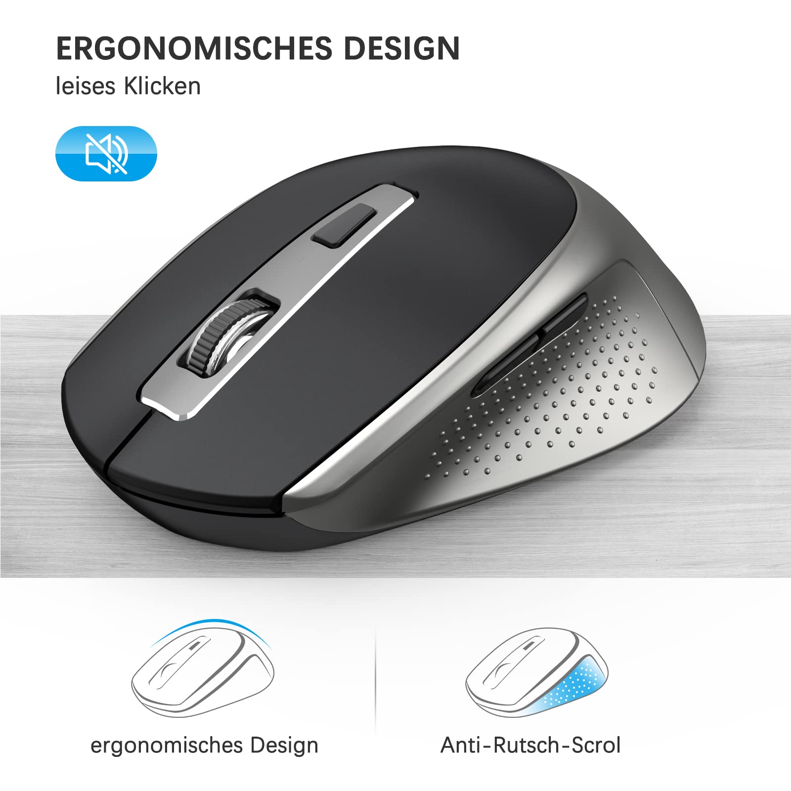 JOYACCESS Wireless Keyboard and Mouse Set, 2.4G Ultra-Thin Keyboard with Mouse, QWERTZ Layout (German), Ergonomic Keyboard Mouse Combo for Computer/Desktop/PC/Laptop - Windows 10/8/7, Black & Gray - Perfect for Office, Home, and Gaming Use