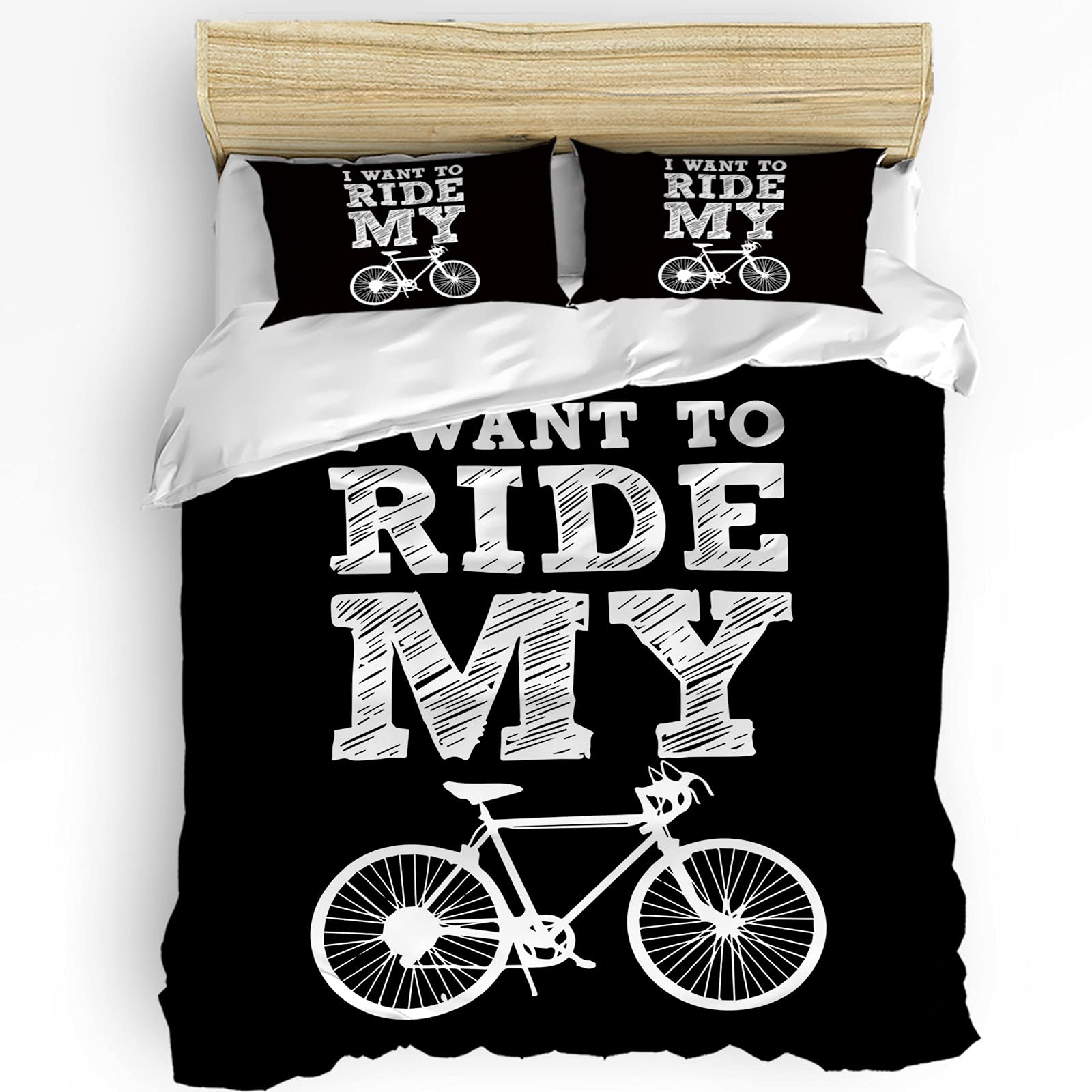 LooPoP 3-Piece Bicycle Print Duvet Cover Set - Twin Size Black Fashion Bedding | Super Soft, Wrinkle-Resistant Comforter & Pillow Shams | All-Season Use for Kids' Rooms, Dorms & Guest Bedrooms