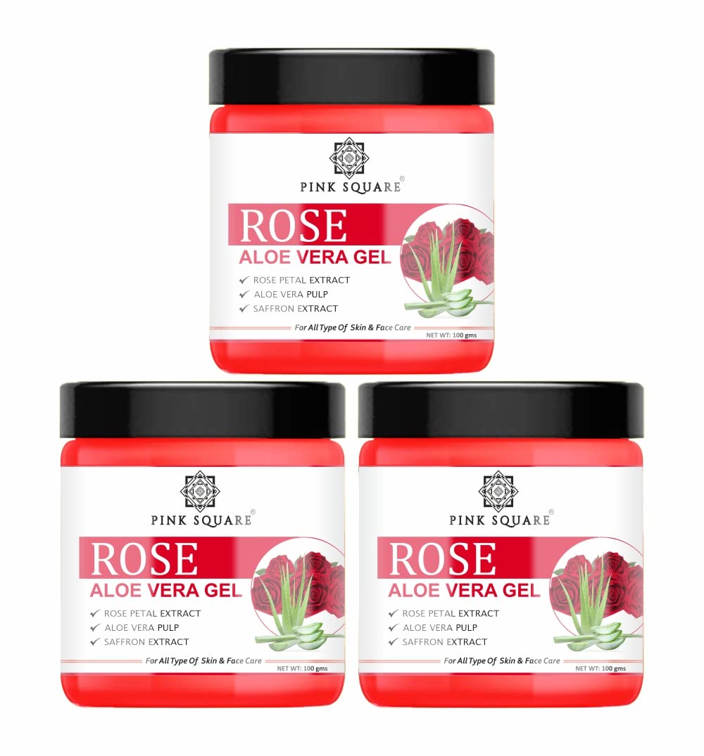Pink Square Rose Aloe Vera Face Gel - 3 Pack (300g Total) for Daily Skincare, Reduces Dark Spots & Acne, Promotes Clear Skin | Perfect for Morning/Night Routine & Post-Sun Care
