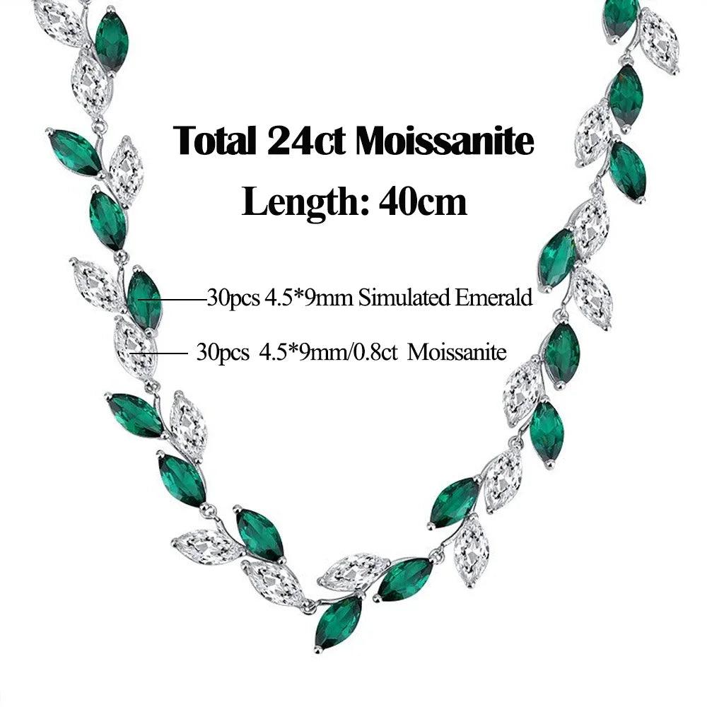 Luxury Marquise Cut Moissanite Bridal Set - Leaf Shaped Emerald Imitation Choker Necklace & Earrings for Wedding, Engagement, Anniversary & Special Occasions