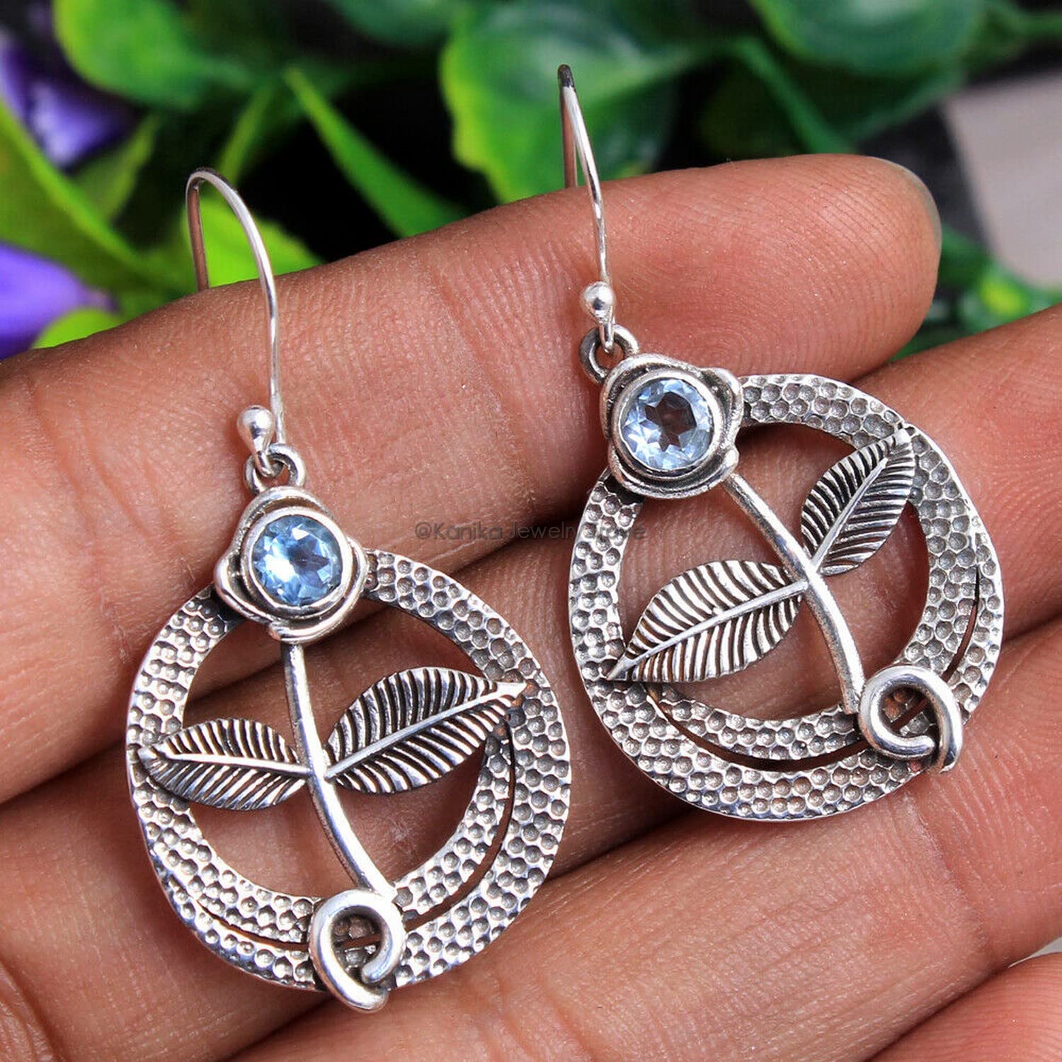 Blue Topaz Gemstone Sterling Silver Leaf Dangle Earrings for Women - Bezel Set Ear Wire Jewelry, Elegant Bridesmaid Earrings for Weddings, Christmas Gifts & Special Occasions