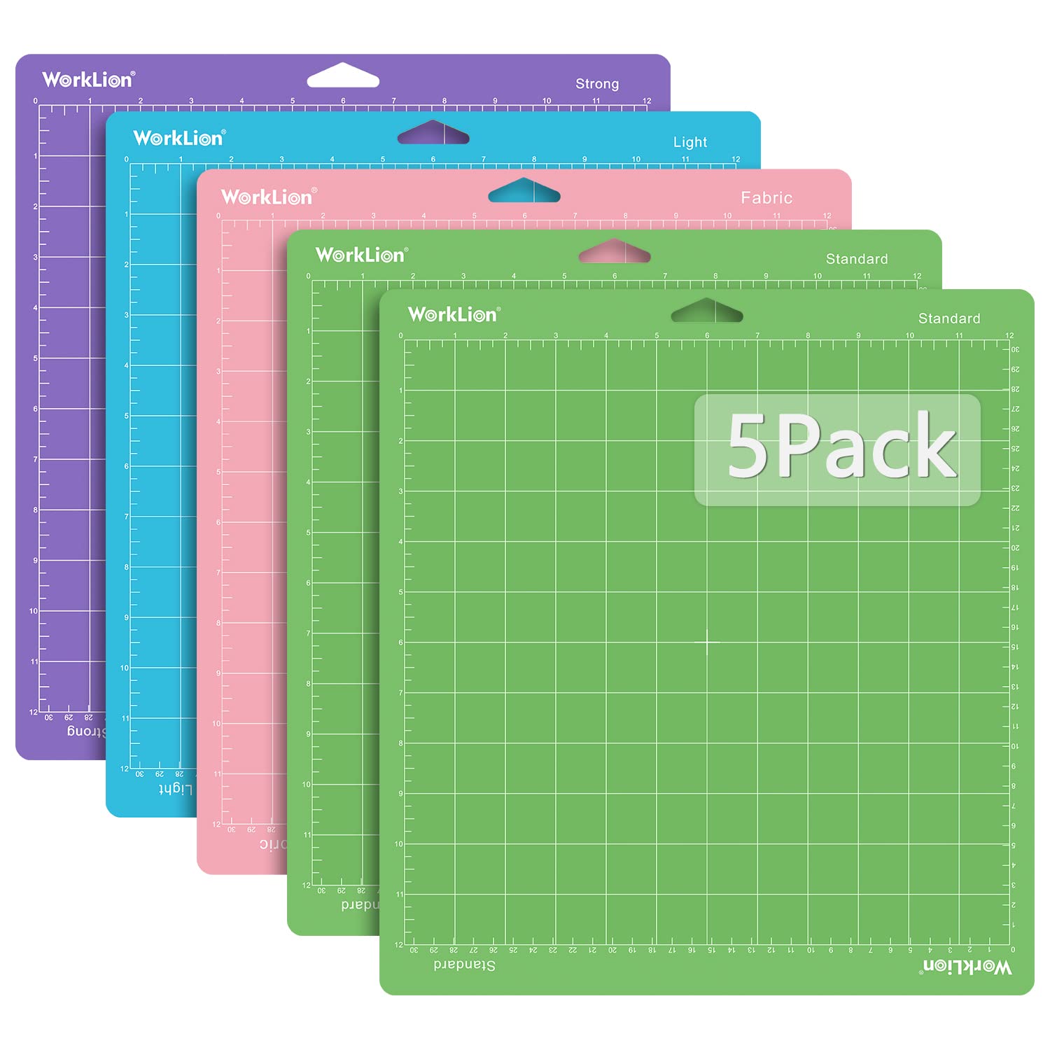 WORKLION Self-Healing Cutting Mat Set - 12x12 Inch (5-Pack) with 4 Adhesive Types for Cricut Maker 3, Air 2, Explore Air, One | Perfect for DIY Crafts, Scrapbooking & Vinyl Projects