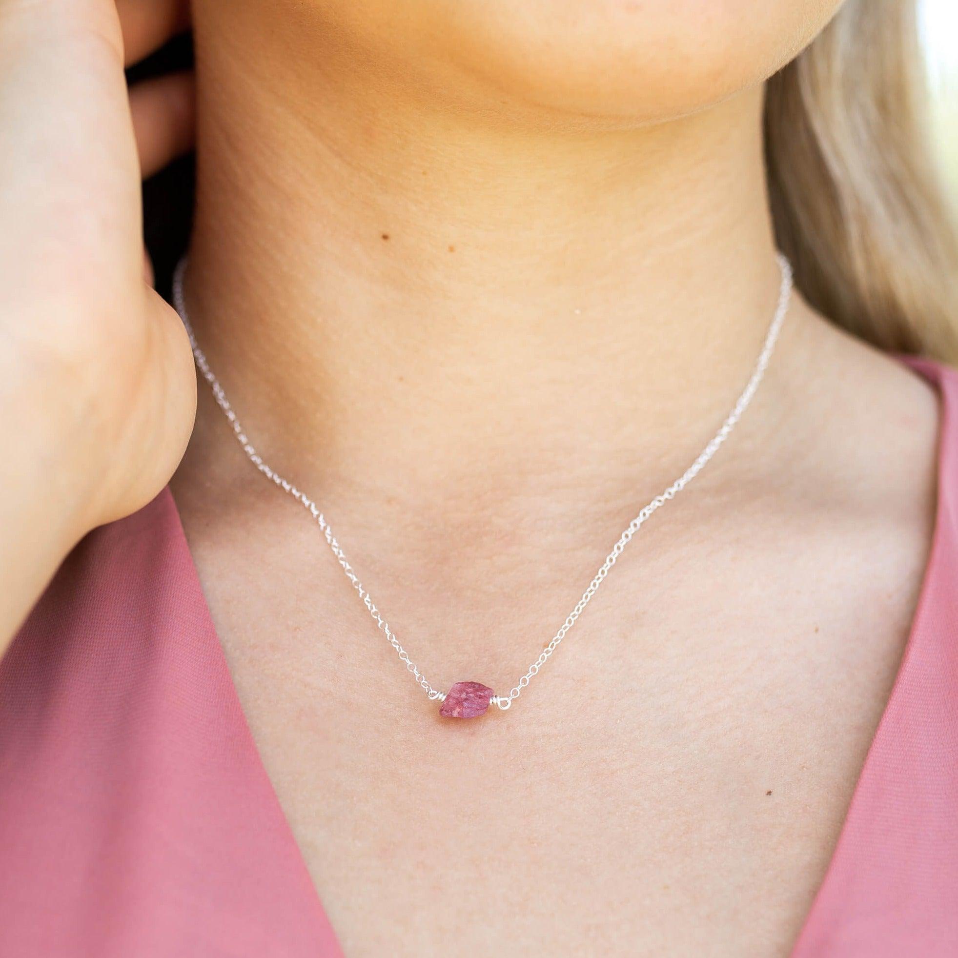 Natural Raw Pink Tourmaline Crystal Pendant Necklace - Healing Stone Jewelry for Women, Boho Chic Accessory | Perfect for Meditation, Yoga & Spiritual Gifts