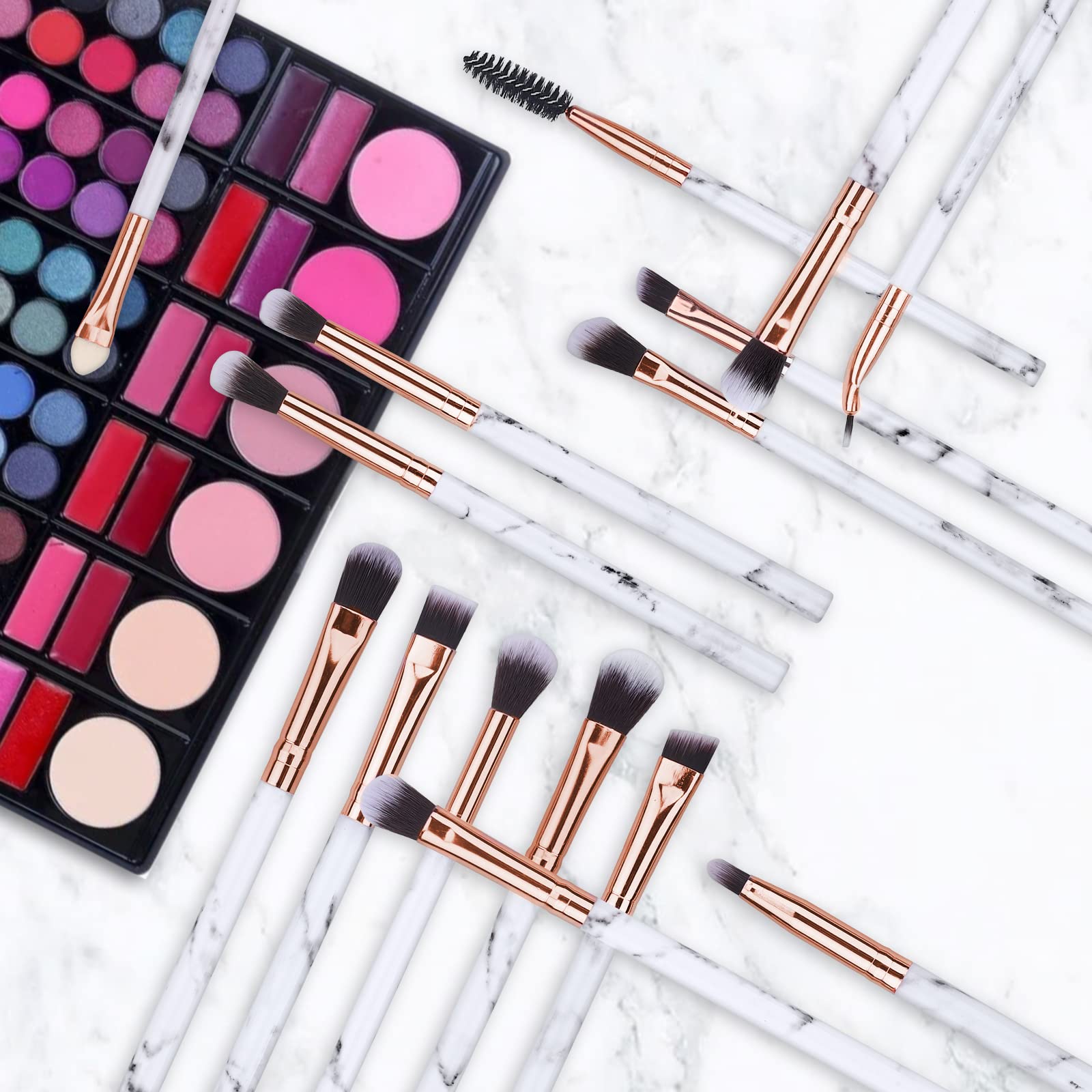 DUAIU 16Pcs Professional Eye Makeup Brush Set - Premium Synthetic Eyeshadow, Eyeliner & Blending Brushes with Marble Handle & Pink Cosmetic Bag - Perfect for Makeup Artists, Beginners & Daily Beauty Routine