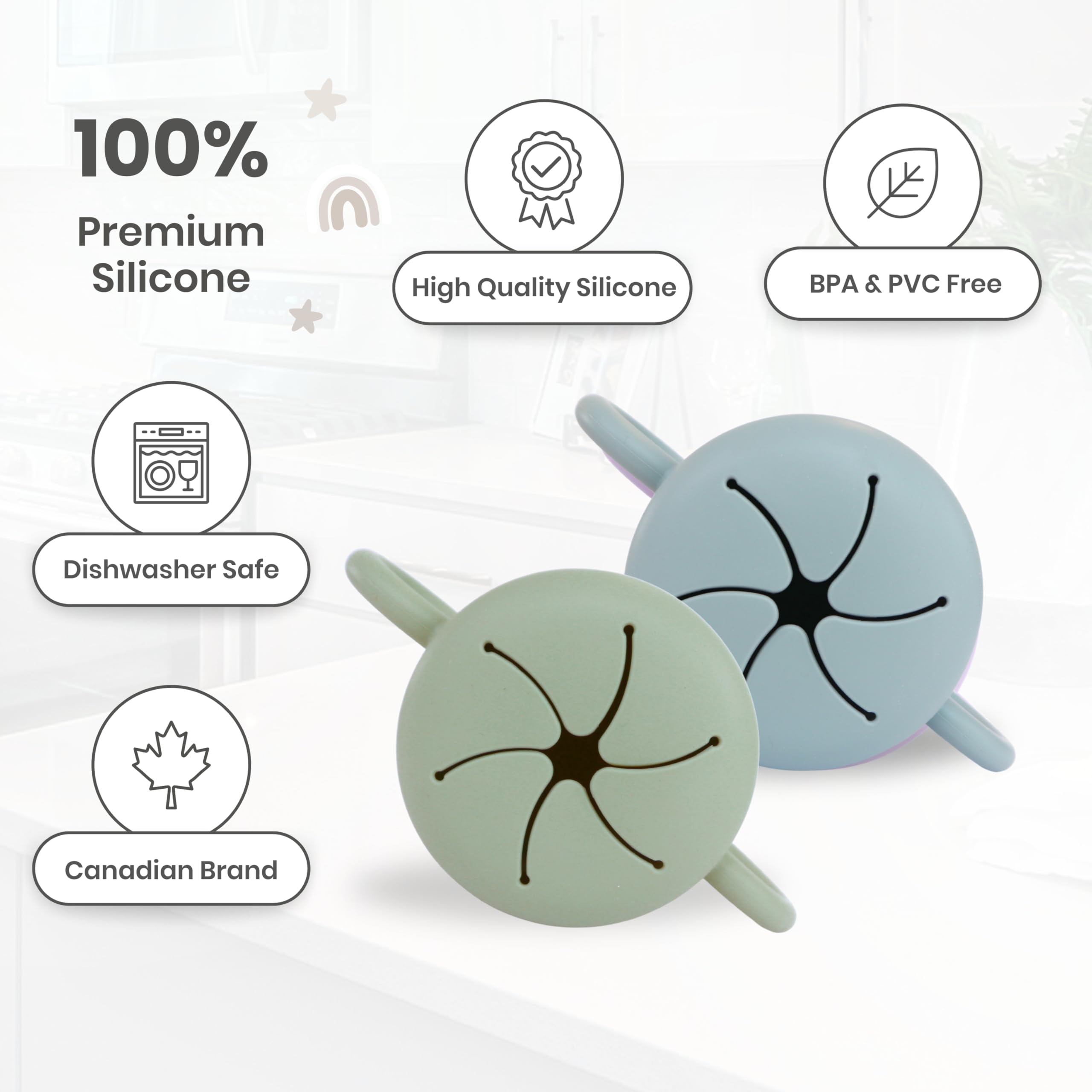 Baby Bliss 2-Pack No Spill Silicone Snack Cups for Toddlers | BPA-Free Travel Essentials | Sage/Dusty Teal | Perfect for On-the-Go Snacking, Daycare & Road Trips